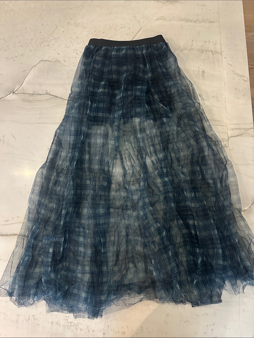 Free People Navy Blue Plaid Sheer Maxi Skirt